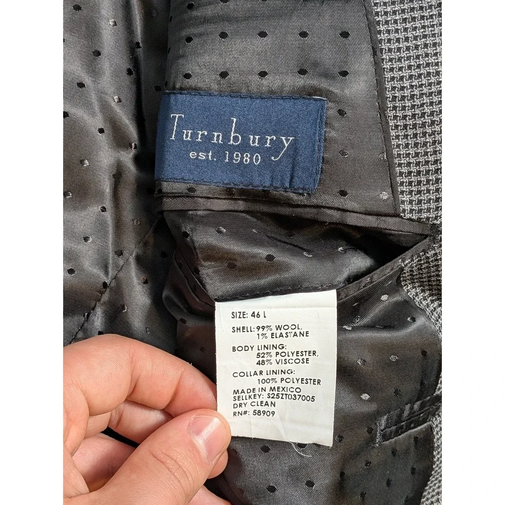 Turnbury Men's Blazer 46L Gray Houndstooth Wool Stretch Sport Coat Suit Jacket